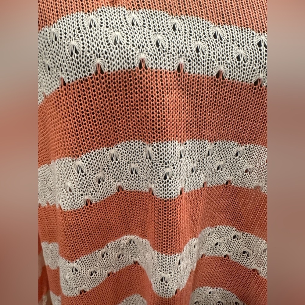 EUC UMGEE light sweater v neck orange white stripes long sleeve Sz M - Picture 3 of 11